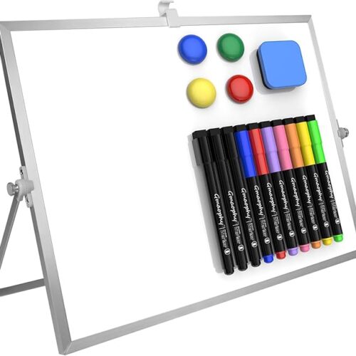 GMAOPHY Dry Erase White Board, 16inX12in Large Magnetic Desktop Whiteboard with Stand, 10 Markers, 4 Magnets, 1 Eraser, Portable Double-Sided White Board Easel for Kids Memo to Do List Desk School