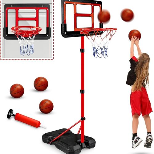 Kids Basketball Hoop with Stand, Adjustable Basketball Set, Toddler Basketball Toys for Boys Age 3 4 5 6 7 8, Indoor Outdoor Backyard Sport Game Gifts
